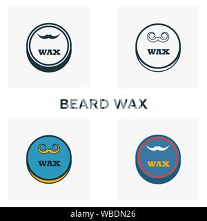 Beard Wax icon set. Four elements in diferent styles from barber shop icons collection. Creative beard wax icons filled, outline, colored and flat Stock Vector