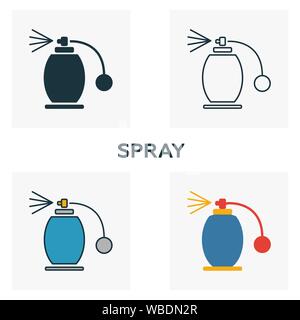 Spray icon set. Four elements in diferent styles from barber shop icons collection. Creative spray icons filled, outline, colored and flat symbols Stock Vector