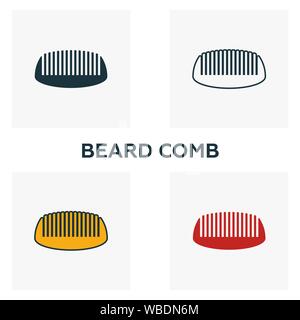 Beard Comb icon set. Four elements in diferent styles from barber shop icons collection. Creative beard comb icons filled, outline, colored and flat Stock Vector