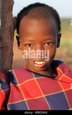 Tribal Hamer boy cattle herder in Turmi, Lower Omo Valley, Ethiopia Stock Photo