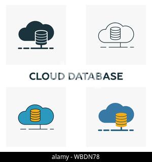 Cloud Database icon set. Four elements in diferent styles from big data icons collection. Creative cloud database icons filled, outline, colored and Stock Vector