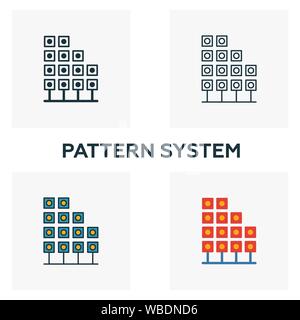 Pattern System icon set. Four elements in diferent styles from big data icons collection. Creative pattern system icons filled, outline, colored and Stock Vector
