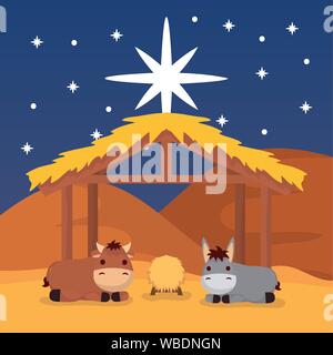 celebration merry christmas manger flat design Stock Vector