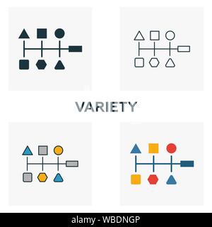 Variety icon set. Four elements in diferent styles from big data icons collection. Creative variety icons filled, outline, colored and flat symbols Stock Vector