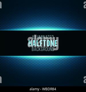 Blue gradient background with halftone pattern. Illuminated dotted background. Stock Vector