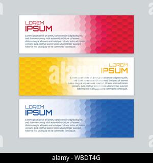 Gradient banners with hexagonal patterns. Colorful horizontal banner set. Stock Vector