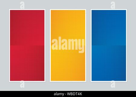 Gradient banners with contrast halftone patterns. Colorful vertical banner set. Stock Vector