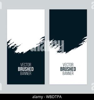 Minimal banners with brush strokes. Black and white banner design. Stock Vector