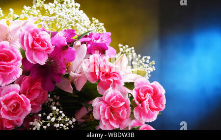 Composition with bouquet of freshly cut flowers. Stock Photo
