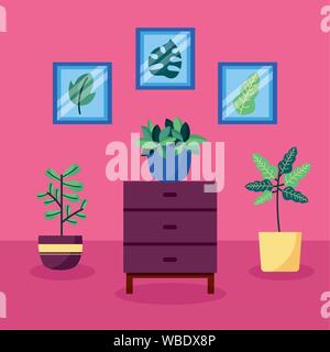 decorative house plants interior design Stock Vector