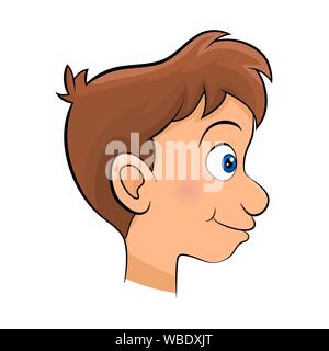american boy head face side view cartoon design isolated on white background Stock Vector