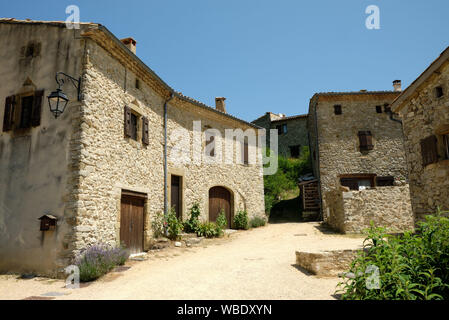 The central square in the tiny village of La Chaudiere in the Drome region of France. Stock Photo