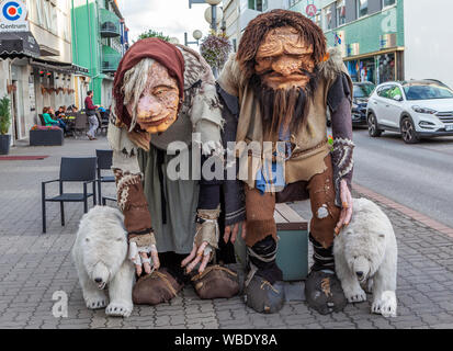 A view of Iceland's Hidden People on Hafnarstraeti Street in the city of Akureyri, Iceland. Stock Photo