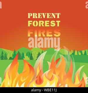 Prevent forest fires flat color vector poster Stock Vector