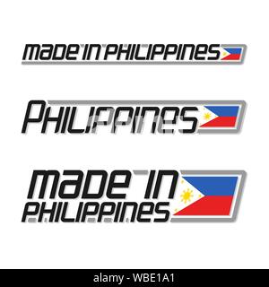 Vector illustration 'made in Philippines', isolated filipino national state flag and text philippines on white. Stock Vector