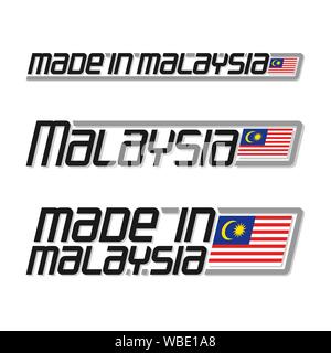 Vector illustration "made in Malaysia", set of isolated malaysian national state flag and text malaysia on white. Stock Vector