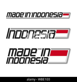 Vector illustration 'made in Indonesia', set of isolated indonesian national state flags and text indonesia on white. Stock Vector