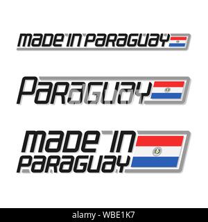 Vector illustration of logo 'made in Paraguay', set of Paraguayan national state flags and text paraguay on white background. Stock Vector