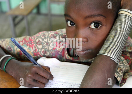 Students of the Suri tribe in a primary school in South Omo, Ethiopia. Stock Photo