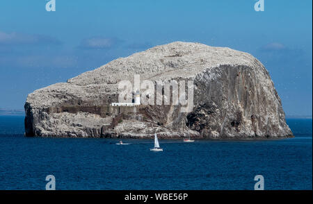 The Bass Rock situated in the Firth of Forth near North Berwick, Scotland. The Rock is home to over 150,000 gannets at the peak of the season. Stock Photo