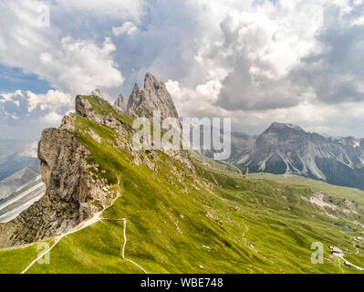 These are the jagged mountain peaks of Seceda in the Italian Dolamites ...