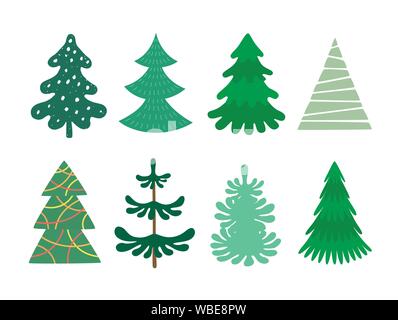 Collection of Christmas trees, modern flat design. Can be used for printed materials - leaflets, posters, business cards or for web. Stock Vector