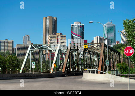 Stunning view of downtown Edmonton, Alberta, Canada. Taken on sunny summer day from River Valley Park. Stock Photo