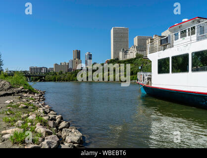 Stunning view of downtown Edmonton, Alberta, Canada. Taken on sunny summer day from River Valley Park. Stock Photo