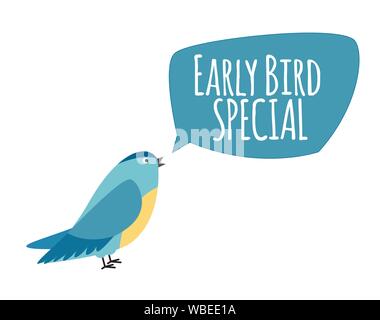 Bird with Speech Bubble. Early Bird Special Offer Promotion Concept. Vector Illustration Stock Vector