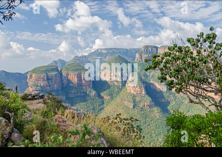 Three Rondavels, huge round, grass-covered mountain tops with somewhat pointed peaks, thought to be reminiscent of the houses or huts of the indigenou Stock Photo