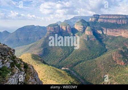 Three Rondavels, huge round, grass-covered mountain tops with somewhat pointed peaks, thought to be reminiscent of the houses or huts of the indigenou Stock Photo