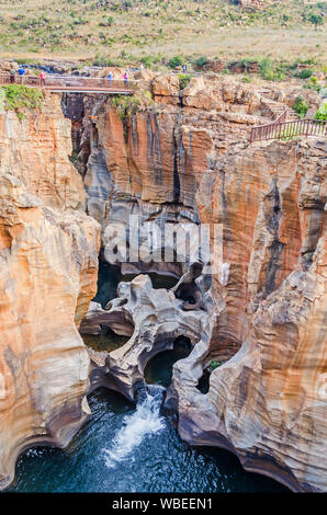 Bourke's Luck Potholes, geological formation at the confluence of the Treur and Blyde Rivers are cylindrical potholes or giant's kettles, which day vi Stock Photo
