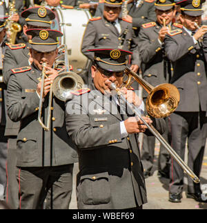 Cuenca, Ecuador Dec 24, 2017 - Military marching band plays in annual Pase de Nino parade Stock Photo