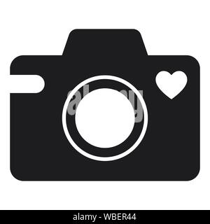 Camera icon with a heart symbol. Isolated vector illustration on white background. Stock Vector