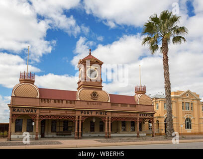 Stunningly beautiful historic railway station / museum building, with highly ornate facade and clock tower at Port Pirie South Australia Stock Photo