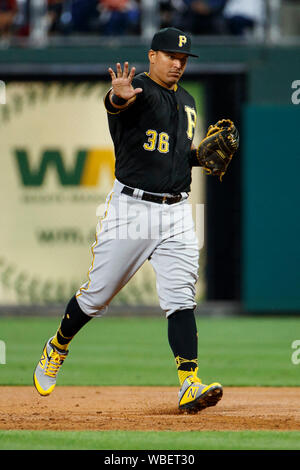 Philadelphia, USA. 26th Aug 2019. Pittsburgh Pirates first baseman Jose Osuna (36) reacts during the MLB game between the Pittsburgh Pirates and Philadelphia Phillies at Citizens Bank Park in Philadelphia, Pennsylvania. Christopher Szagola/CSM Credit: Cal Sport Media/Alamy Live News Stock Photo