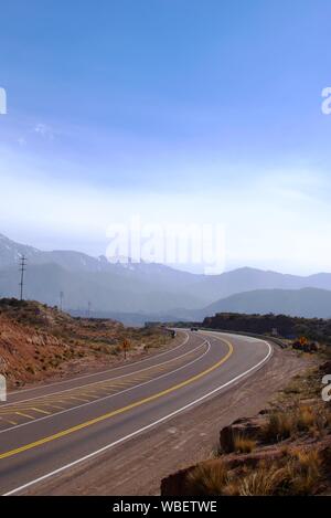 A bend on route 7 in Mendoza, Argentina. This national road connects the city of Buenos Aires to the Pacific Stock Photo