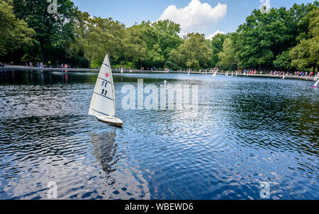 Model Sailboat at Conservatory Water in Central Park Stock Photo