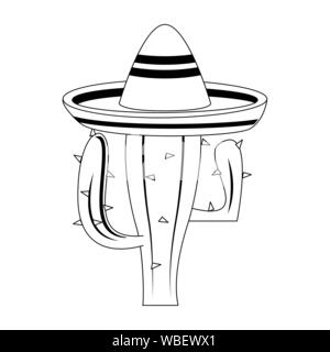 mexico culture and foods cartoons in black and white Stock Vector