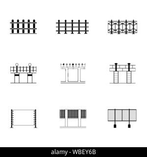 Set of black and white fence different icon with boundary flat style, vector illustration Stock Vector