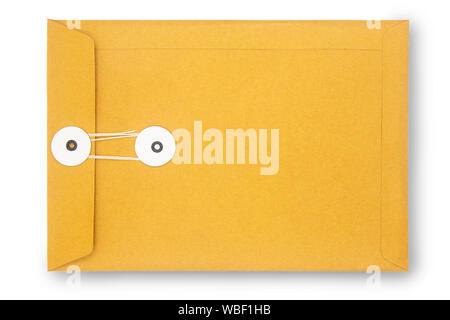 Close up Kraft Paper envelope isolated on white background with clipping path. Kraft Paper envelope di cut with path simply use to create your any des Stock Photo