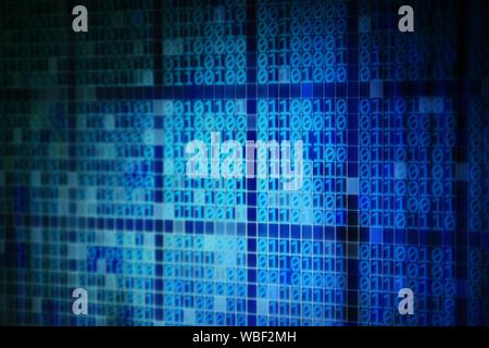 block of binary code number data. computer information bit system. futuristic modern digital panel. internet of things technology, artificial intellig Stock Photo