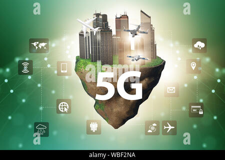 The concept of 5g technology with floating island Stock Photo