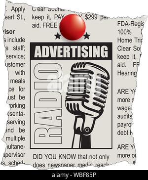 Newspaper ad radio advertisement with microphone. Vector illustration. Stock Vector