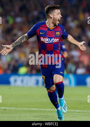 Barcelona, Spain. 25th Aug, 2019. BARCELONA, SPAIN - AUGUST 25: Carles Perez celebrates a goal during the Liga match between FC Barcelona and Real Betis at Camp Nou on August 25, 2019 in Barcelona, Spain. (Photo by David Ramirez/Pacific Press) Credit: Pacific Press Agency/Alamy Live News Stock Photo