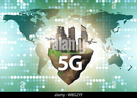 The concept of 5g technology with floating island Stock Photo