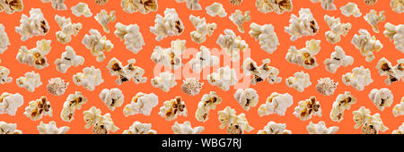 Popcorn seamless pattern. Popcorn on orange background Stock Photo