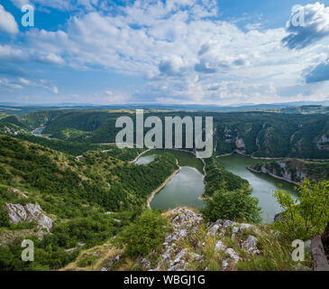 Beautiful summer top view of the Uvac River canyon meanders, Serbia. Stock Photo