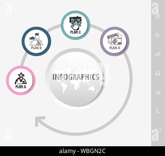 Vector infographics flat template pie chart. Circle graph used for diagram, presentation, business concept options, content, flowchart, timeline, work Stock Vector