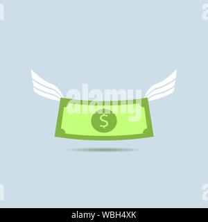 Flying dollar icon. Dollar banknote with wings symbol, Vector Stock Vector